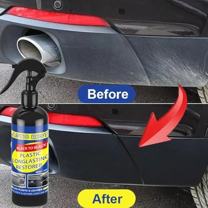 Belro Car Plastic Restorer Back to Black gloss coating repair solution for vehicle plastic surfaces, showing a glossy black finish.