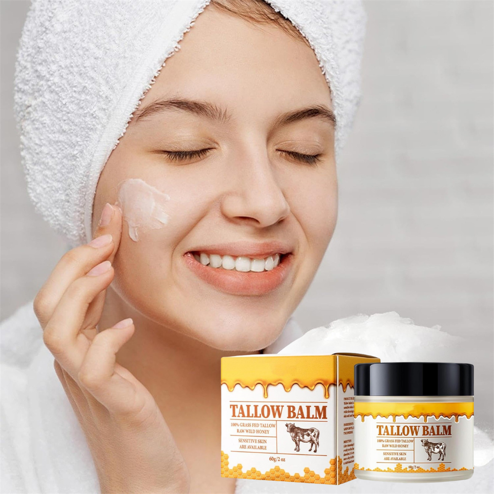 Belro Hydrating Beef Tallow Honey Moisturizer for face and body, rich skin care balm with natural ingredients.