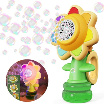 Belro Dancing Sunflower LED Bubble Maker toy with colorful sunflower and bubbles, designed for outdoor play and entertainment.