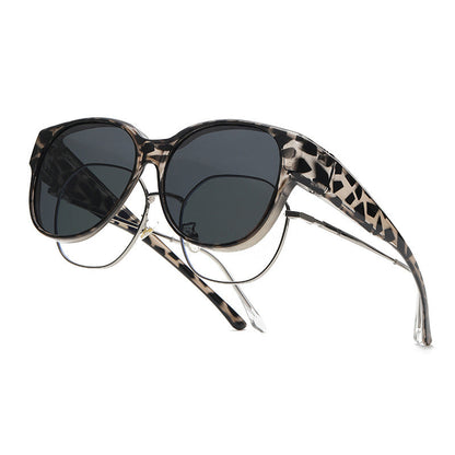 BowLift Fit-Over Sunglasses with polarized UV400 lenses, wraparound design, worn over glasses, stylish and protective eyewear.