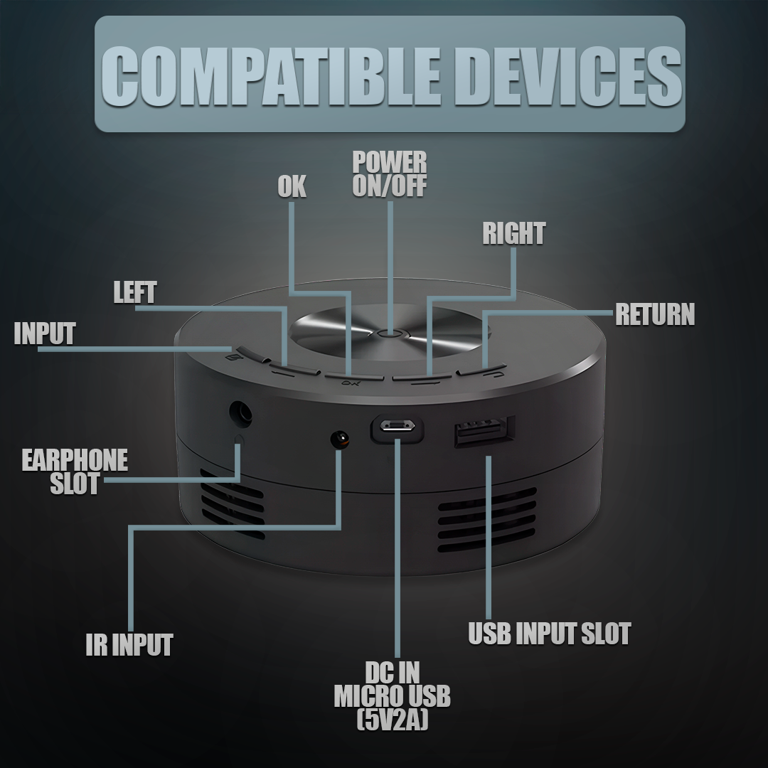 Belro Mini Portable Ultra HD Projector showing a bright, clear display on a wall in a modern home setting.