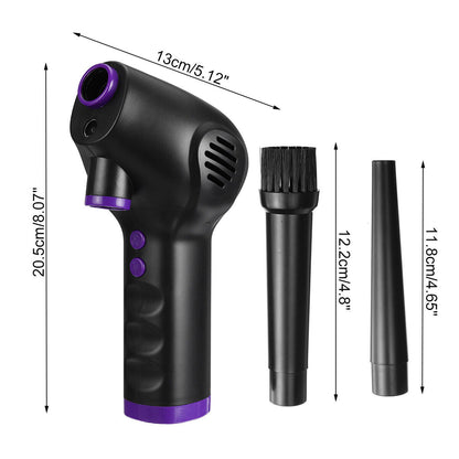 Belro cordless air duster for electronics cleaning, showing handheld device with nozzle and power button in a close-up shot.