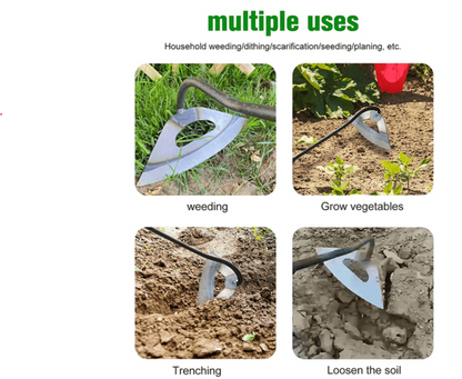 Belro all-steel hollow hoe for gardening, featuring a sturdy metal blade and wooden handle, ideal for outdoor garden tasks.
