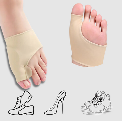 Belro gel bunion corrector shown on a foot, designed to reduce bunion discomfort and improve toe alignment.