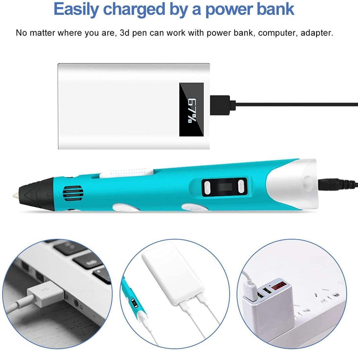 Belro Original 3D Printing Pen for electronics, shown with filament and adjustable controls in a close-up shot.