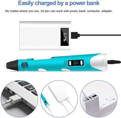Belro Original 3D Printing Pen for electronics, shown with filament and adjustable controls in a close-up shot.
