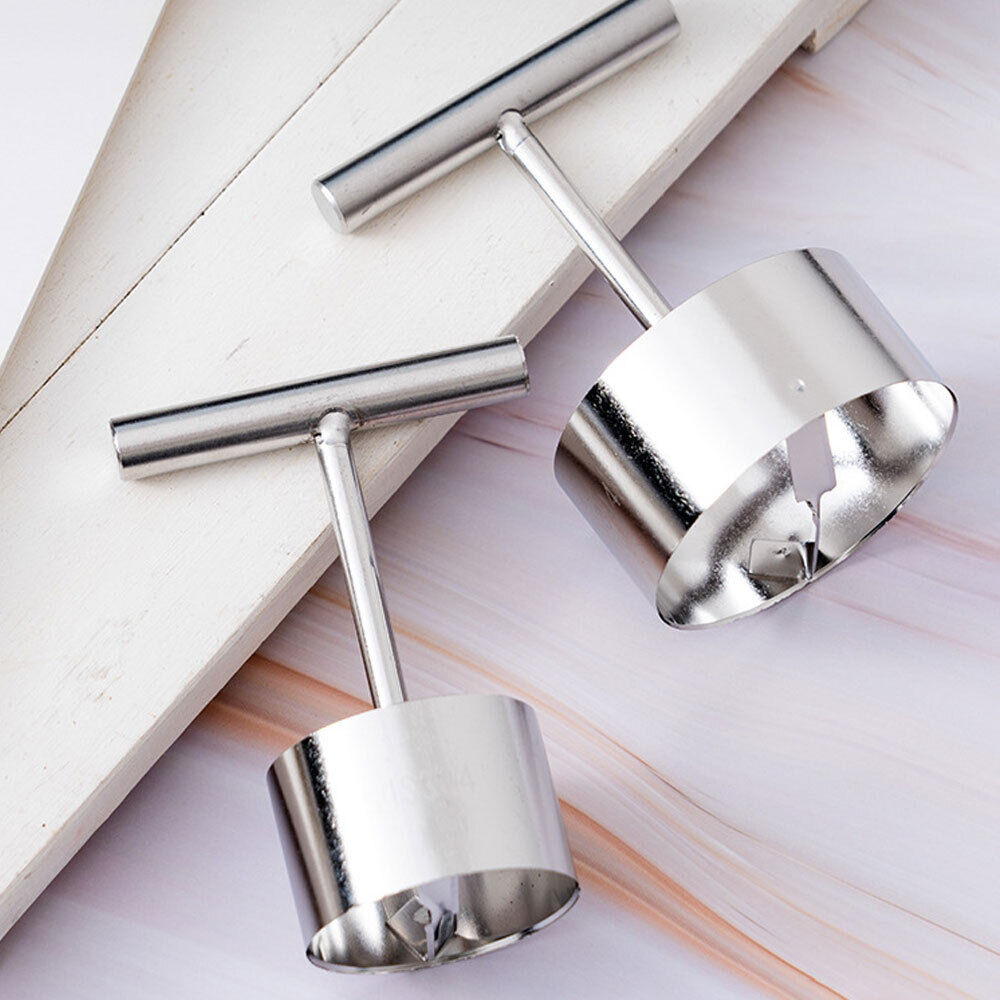 Stainless steel Belro multifunction apple and pear core separator kitchen tool on a white countertop.