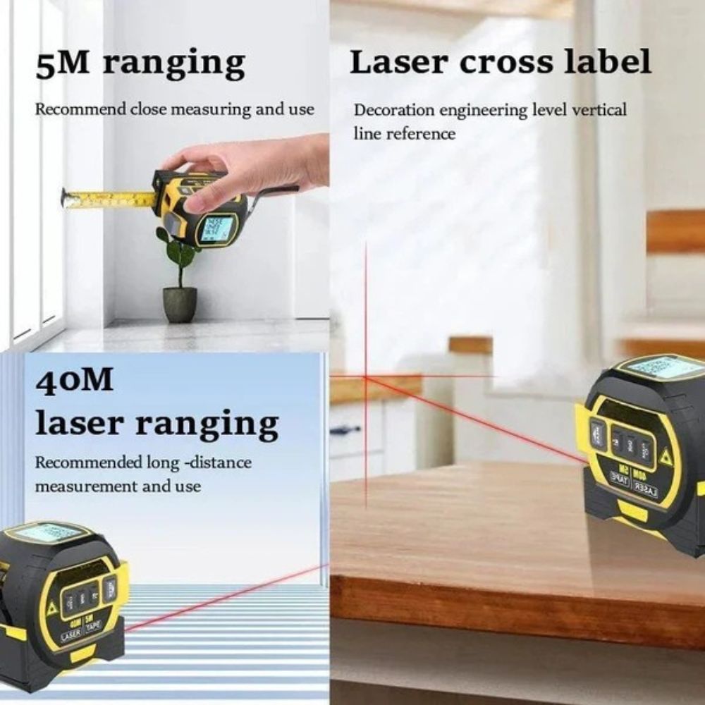 Belro 3-in-1 Infrared Laser Tape measure with digital display and infrared sensor for accurate distance measuring.
