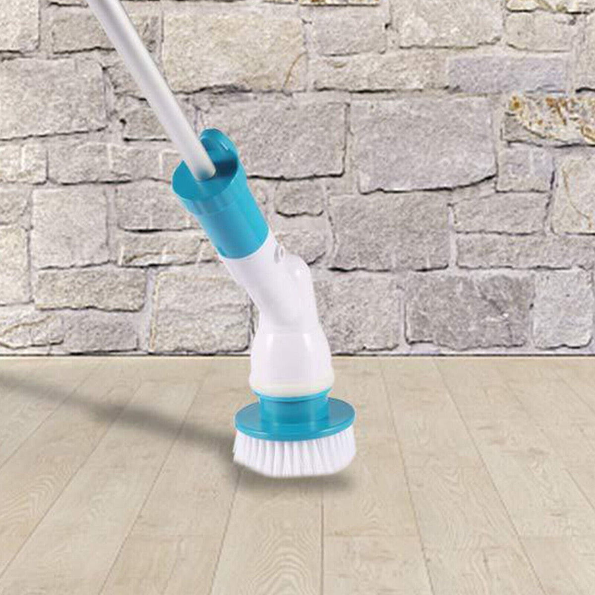 Belro electric spin scrubber for cleaning, showing a handheld cordless device with scrub brushes in a home cleaning setting.