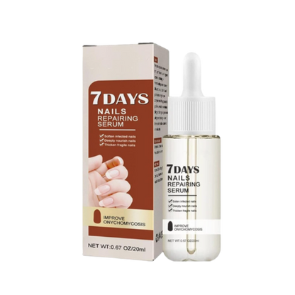 Belro 7 Days Nail Repair Essence bottle with applicator brush, showcasing a sleek white and pink packaging for nail care.