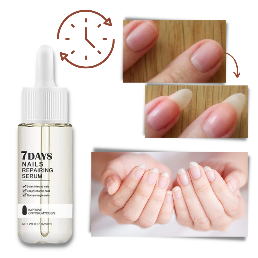 Belro 7 Days Nail Repair Essence bottle shown with applicator brush, designed for strengthening and nourishing nails.