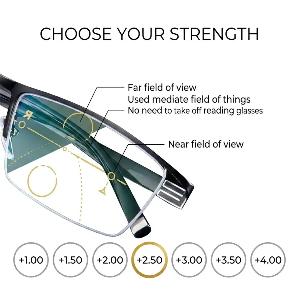 Sandsberg20250613 BowLift progressive glasses with clear vision and anti-fatigue lenses, showcasing sleek transparent frames on a white background.