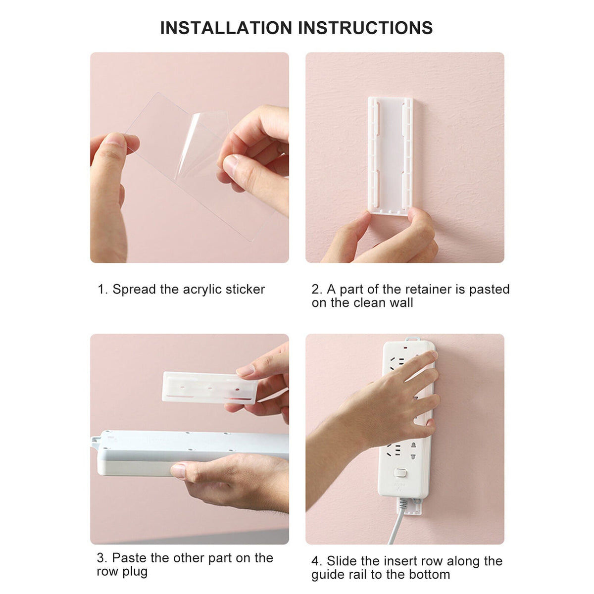 Belro adhesive punch-free socket holder attached to a men's clothing wall, keeping cords organized without drilling.