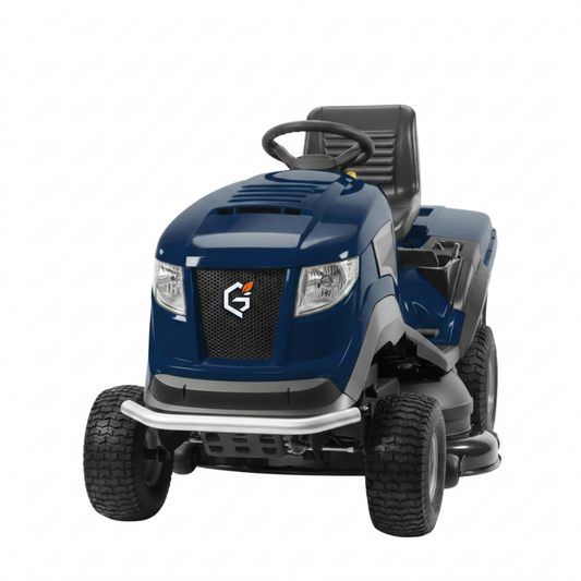 GETDECO ProCut 2200H 620cc ride-on lawn mower with red body, large cutting deck, and ergonomic seat for efficient yard work.