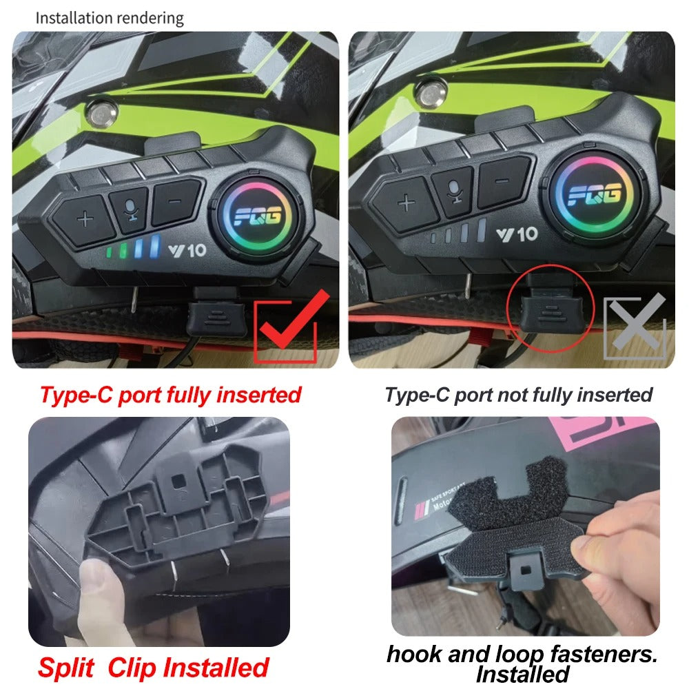 Belro Bluetooth device for motorcycle helmet, mounted on helmet for hands-free communication and audio streaming.