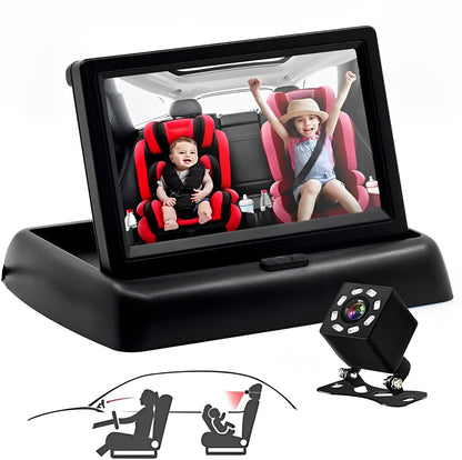Belro premium car baby monitor camera mounted in vehicle interior, electronic audio device for baby monitoring.
