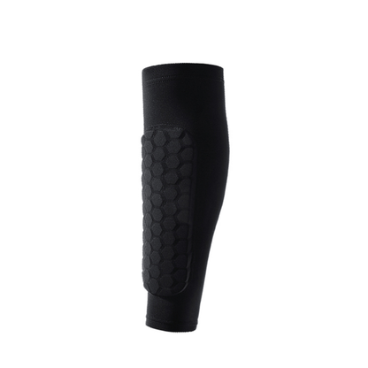 Belro soccer shin guard shown with padded protective design, adjustable straps, and sleek black finish for sports and outdoors use.