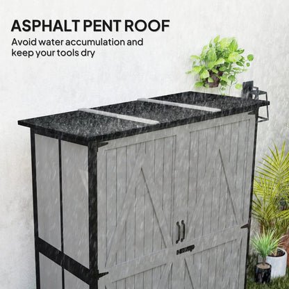 Outdoor wooden garden storage shed by Casavibeo with lockable doors and interior shelves for organized outdoor storage.