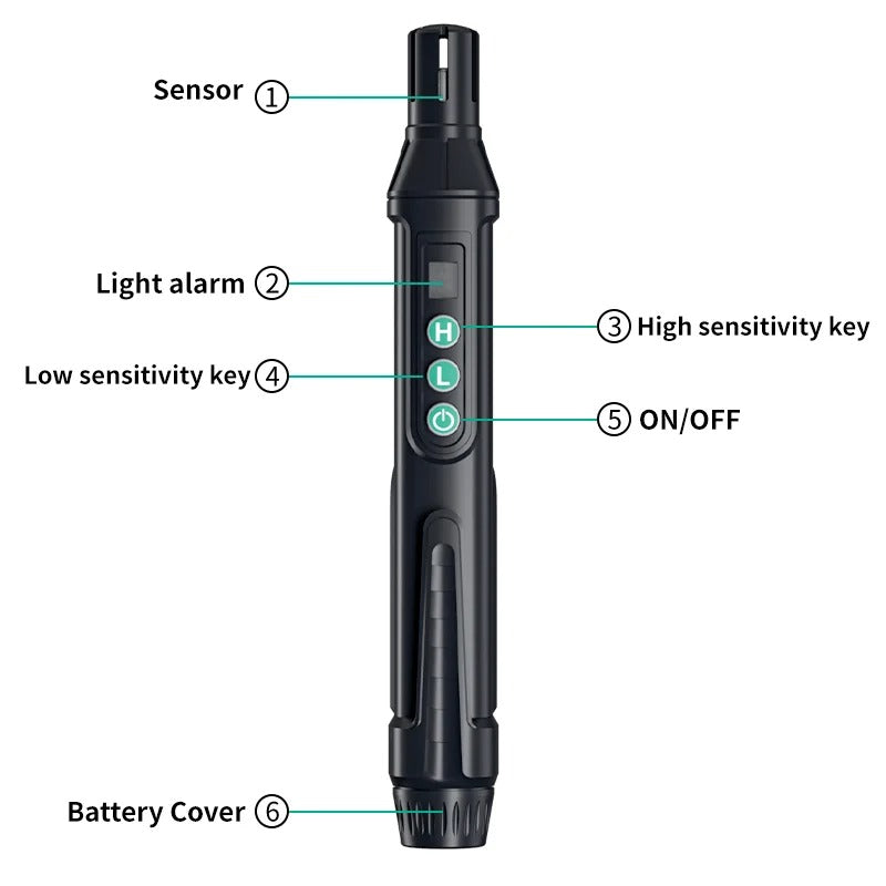 Belro gas leak detector tool for measuring gas leaks, handheld device in use, compact and portable hardware for safety inspection.
