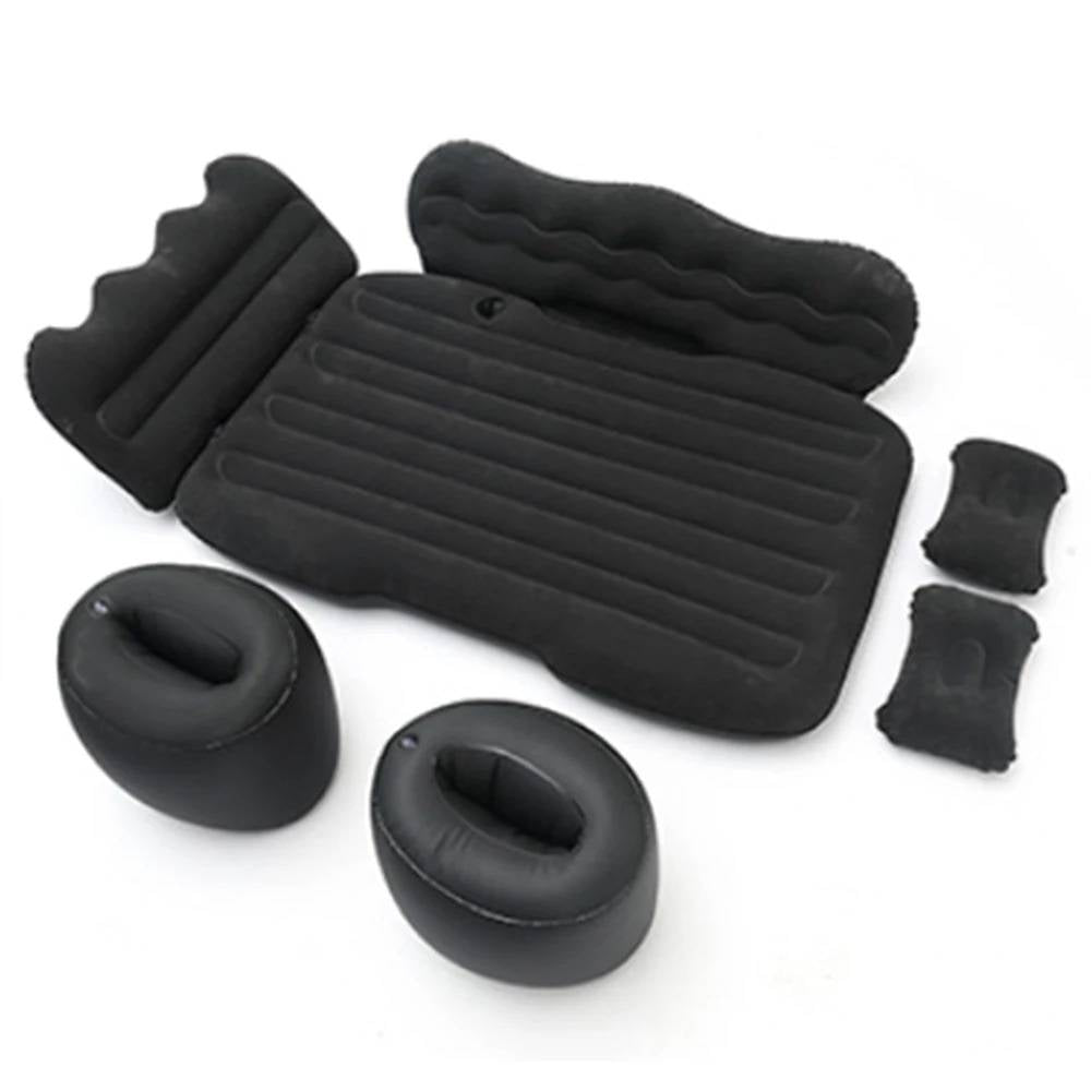 Belro car air mattress with built-in electronic amplifier, shown inflated inside a vehicle for comfortable outdoor sleeping.