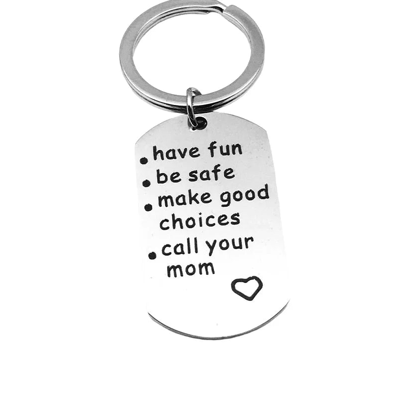 Belro stainless steel keychain with engraved reminder message, designed as a practical accessory for keys and everyday use.