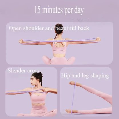 Mivoza figure-8 resistance band for shoulder back posture correction and strength training, black elastic exercise accessory.