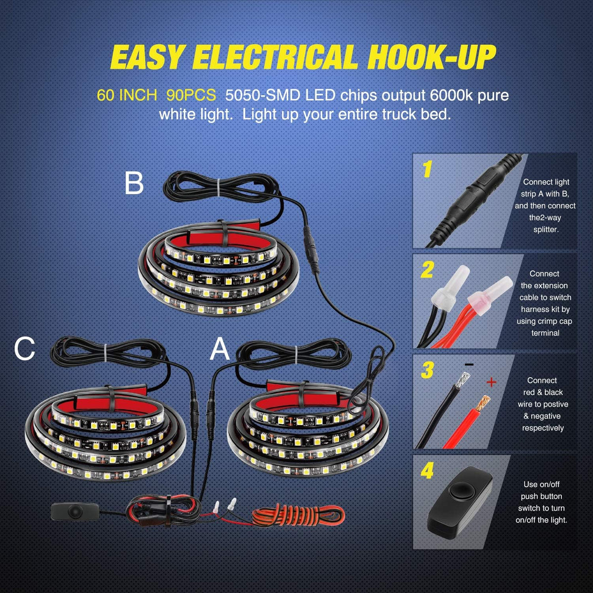 Belro 60-inch cargo pickup truck bed light strip installed in truck bed for enhanced visibility and organization.
