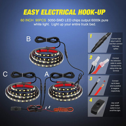 Belro 60-inch cargo pickup truck bed light strip installed in truck bed for enhanced visibility and organization.