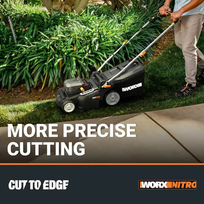 Casavibeo WORX Nitro 40V cordless lawn mower with 16-inch blade, brushless motor, and IntelliCut technology in action.