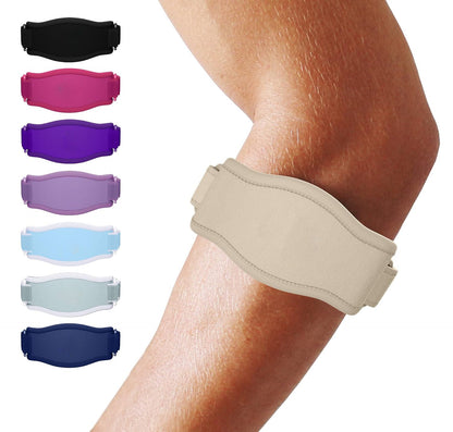 Belro tennis elbow brace attached to forearm, adjustable support accessory for elbow pain relief and stability.