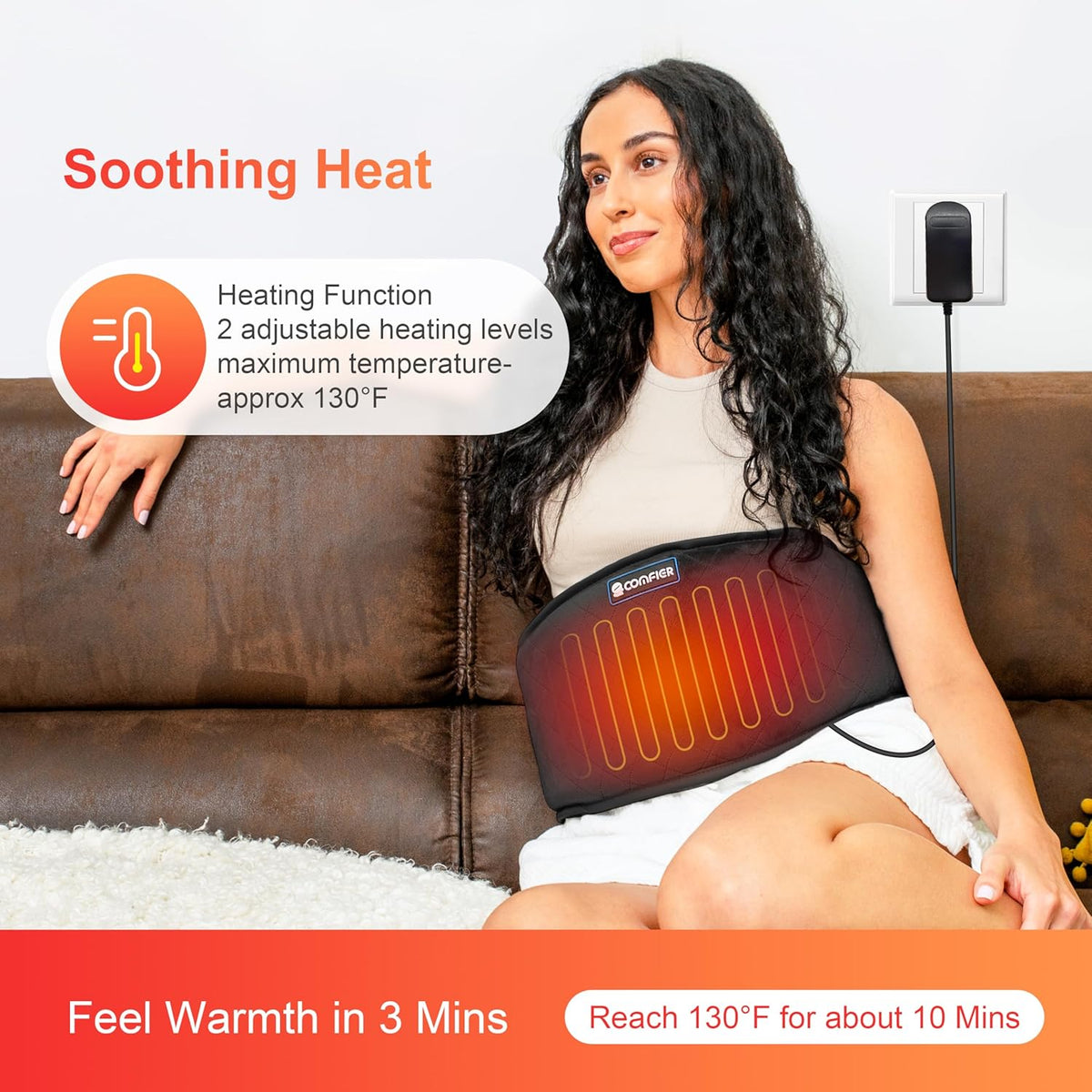 Belro heating pad for back pain relief, showing a soft, flexible fabric covering with adjustable straps for comfortable use.