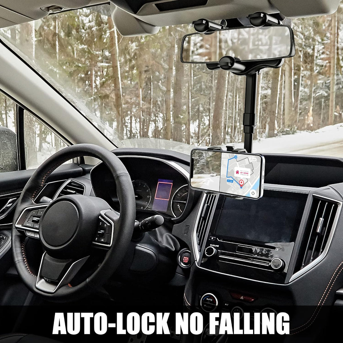 Belro rearview mirror phone holder attached to a vehicle's mirror for hands-free device access