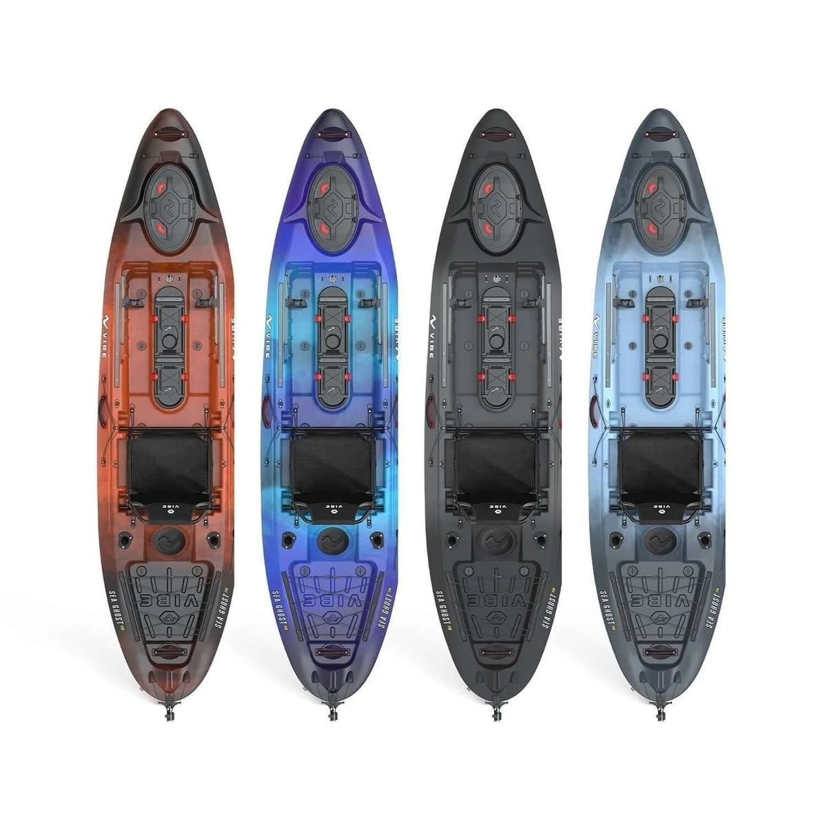 Casavibeo Vibe Kayaks Sea Ghost 110 kayak on water, featuring its sleek design and bright color for outdoor kayaking adventures.
