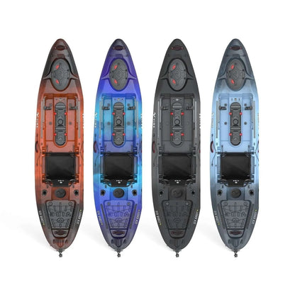 Casavibeo Vibe Kayaks Sea Ghost 110 kayak on water, featuring its sleek design and bright color for outdoor kayaking adventures.