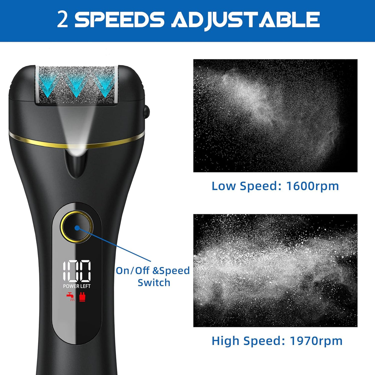 Belro electric callus remover for smooth, healthy skin, featuring a handheld device with a textured grinding head.