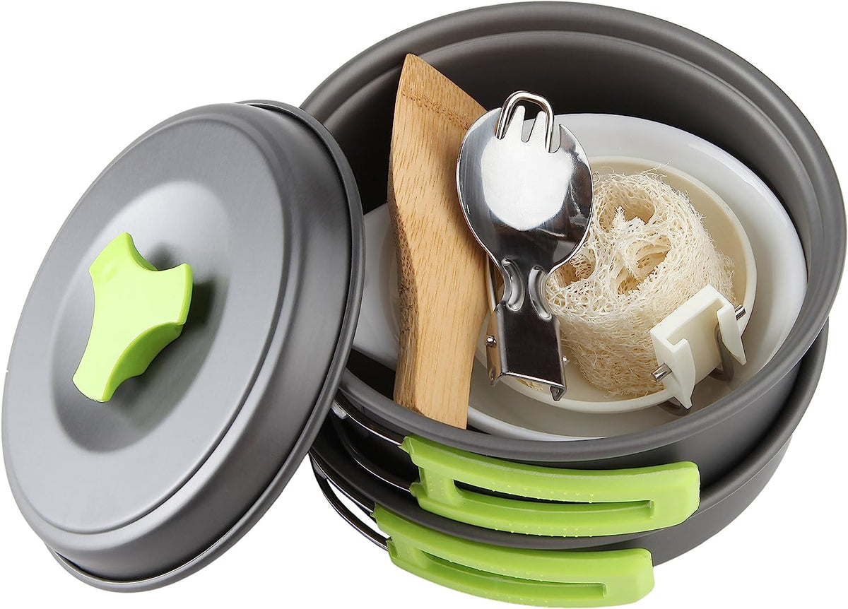 Belro camping cookware set with pots and pans ideal for backpacking, lightweight kitchen gear for outdoor adventures