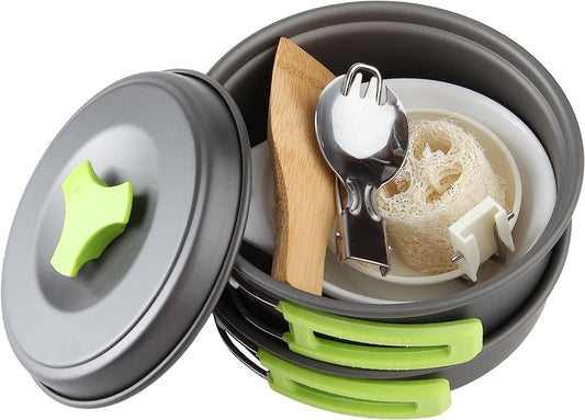 Belro camping cookware set with pots and pans ideal for backpacking, lightweight kitchen gear for outdoor adventures
