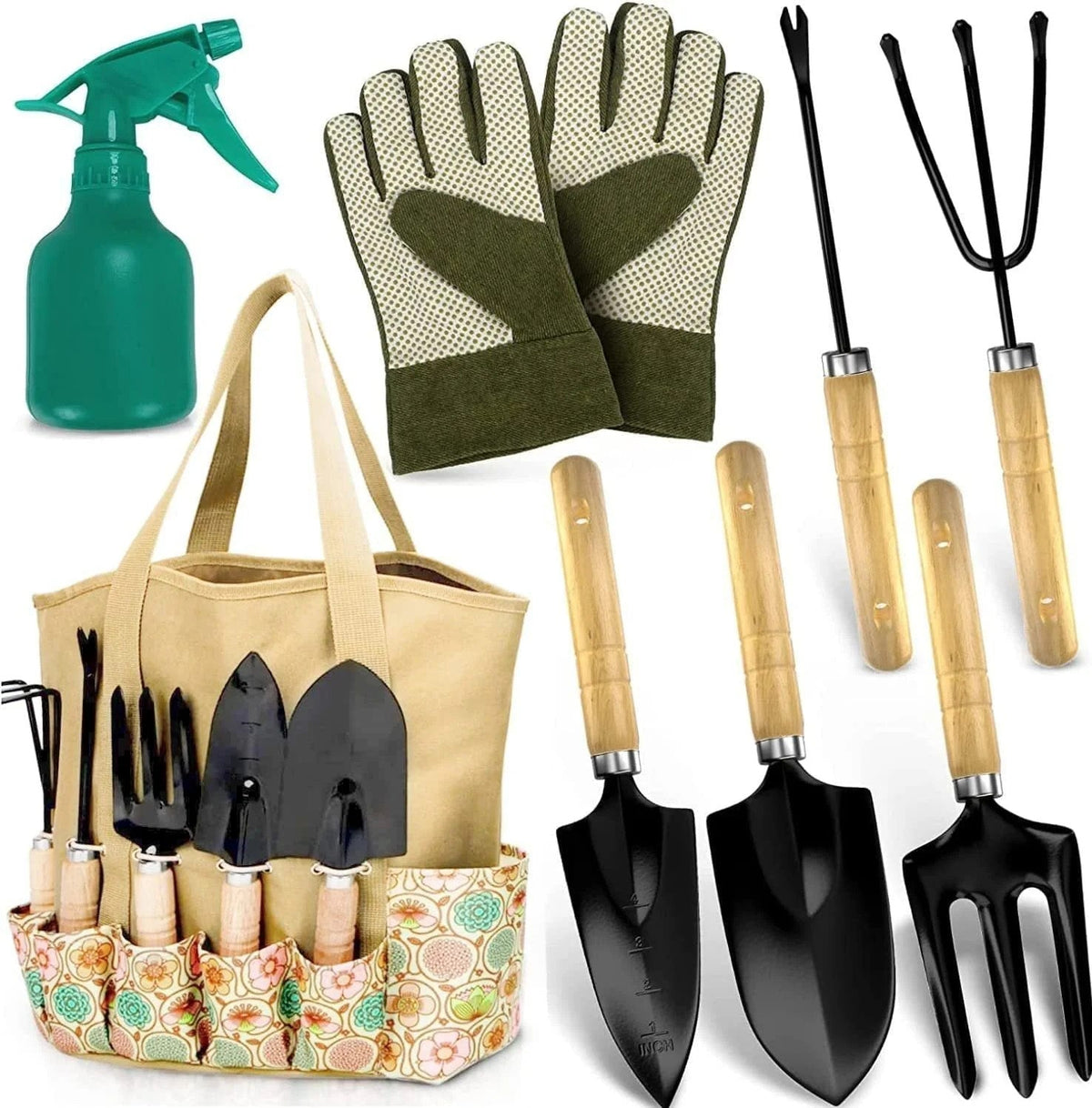 Casavibeo stainless steel gardening tools set with trowel, pruners, and cultivator for gardening and planting tasks
