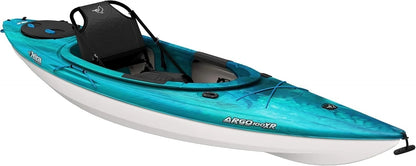Casavibeo Pelican Argo 100XR recreational kayak on water, showcasing its sit-on-top design and bright color for outdoor paddling.