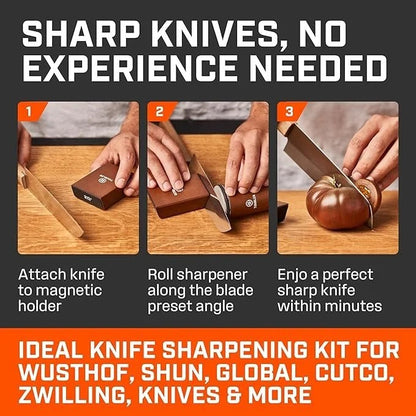 Casavibeo Original Tumbler Rolling Knife Sharpener, compact wood tool for easy kitchen knife sharpening at 15 and 20 degrees