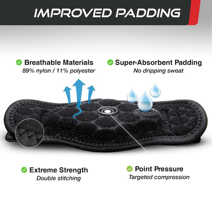 Belro tennis elbow brace worn on an arm, designed to provide support and relieve elbow pain during sports and activities.