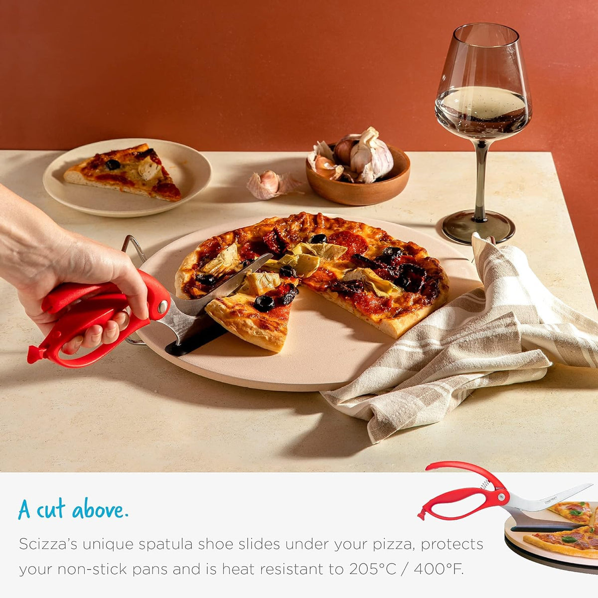 Belro non-stick pizza scissors with protective server for easy pizza cutting and serving in kitchen and dining.