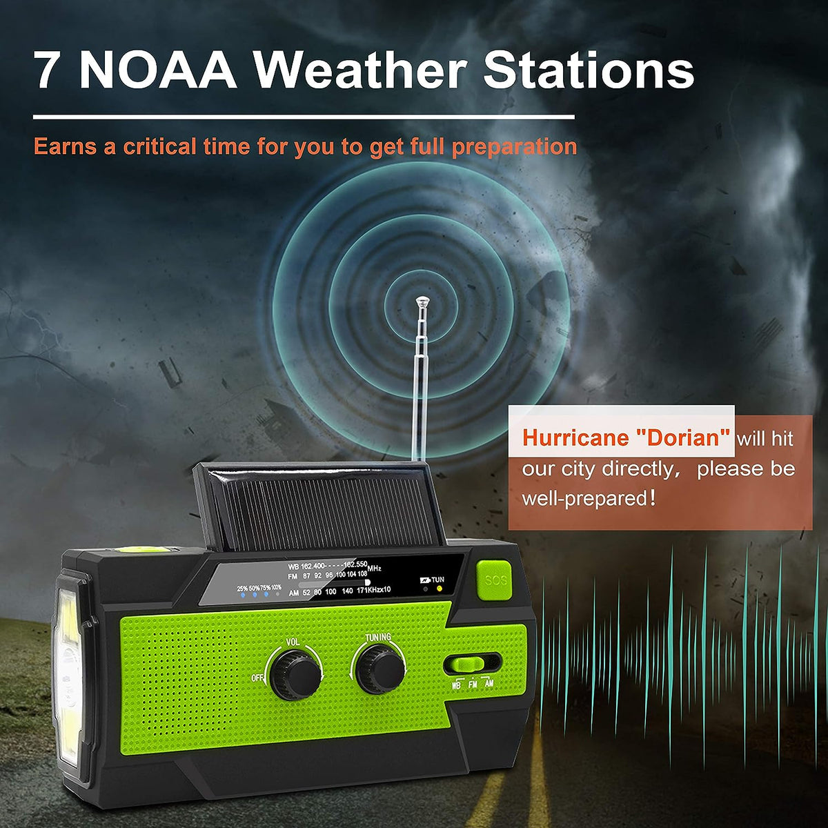 Belro emergency crank weather radio with handheld design, digital display, and built-in flashlight for survival and weather updates.
