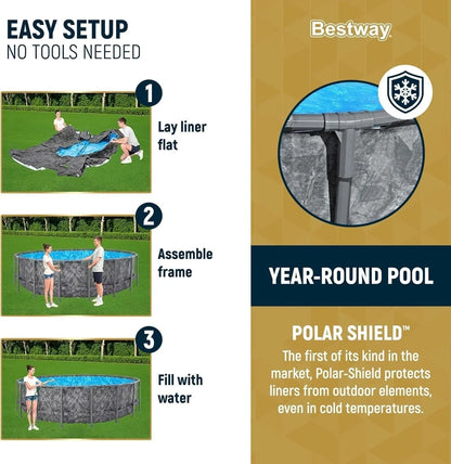 Casavibeo Bestway APX 365 18-foot round above ground swimming pool set with pump and ladder, ready for summer fun.
