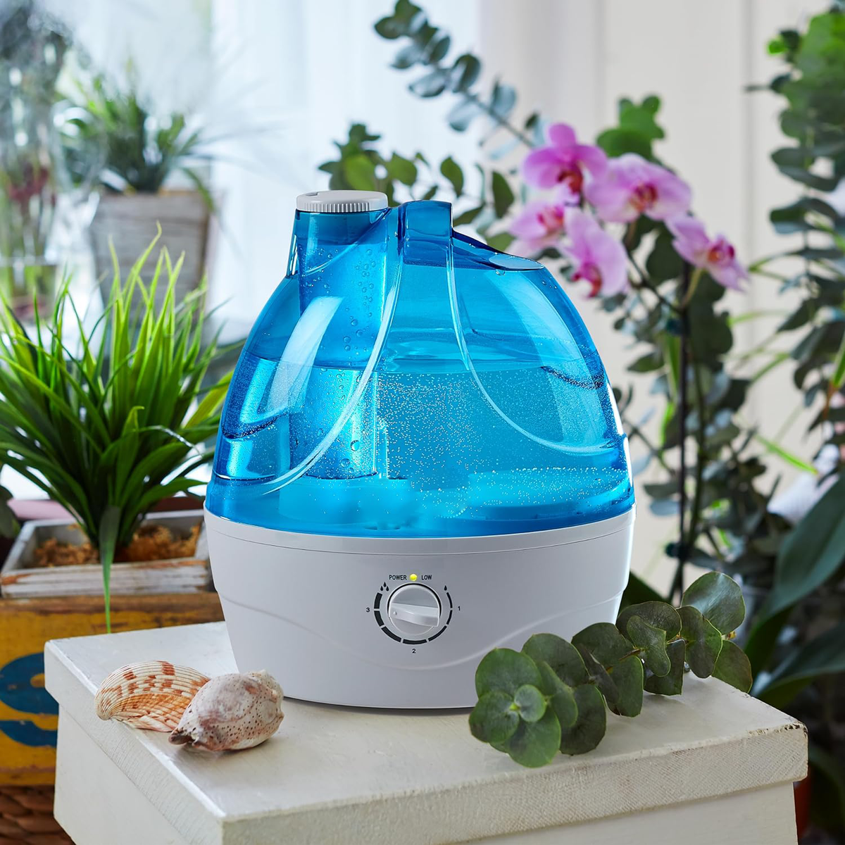 Belro Cool Mist Humidifier in white plastic, compact electronic home appliance for adding moisture to indoor air