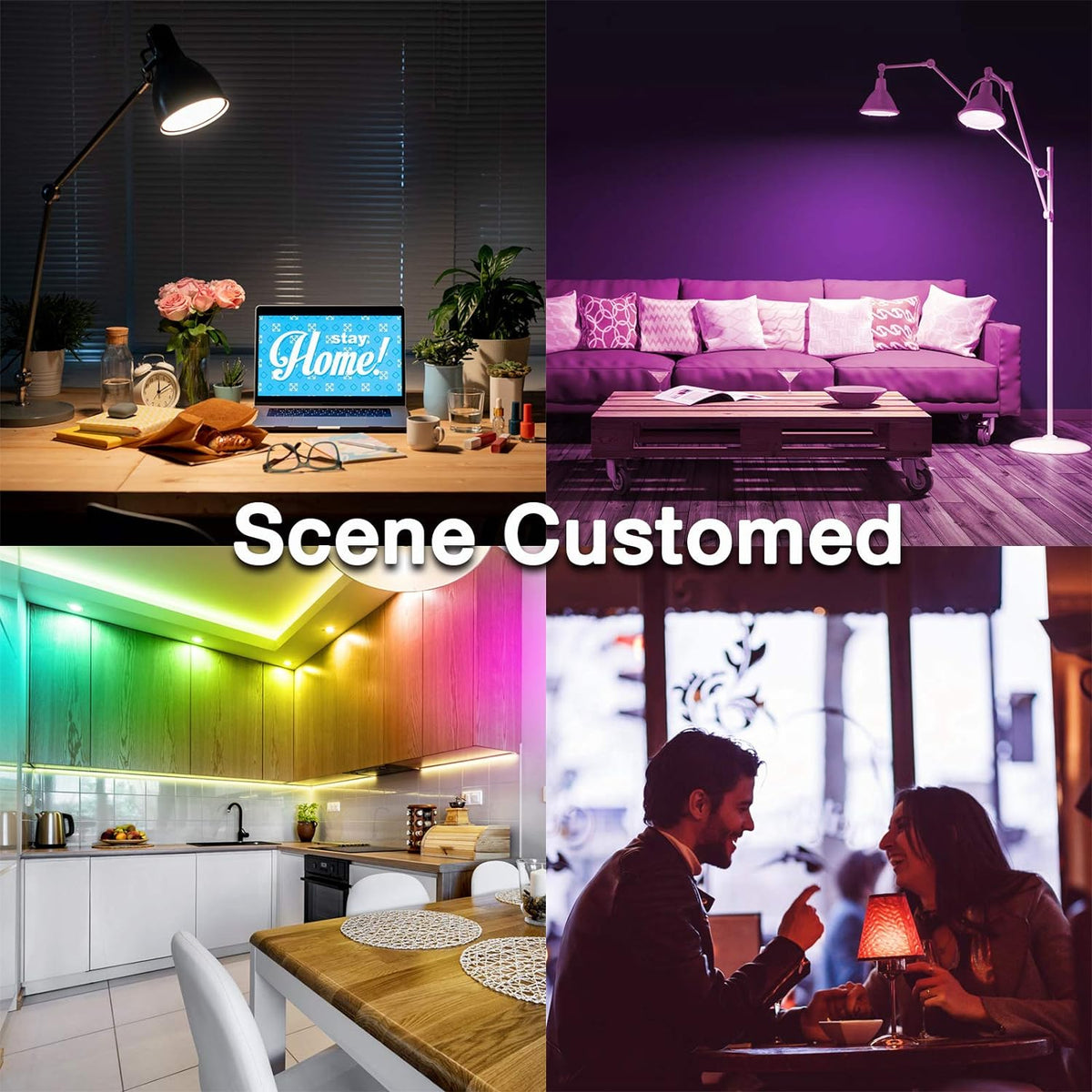 Belro WIFI LED smart light bulbs installed in a modern ceiling fixture, energy-efficient lighting for smart home automation.