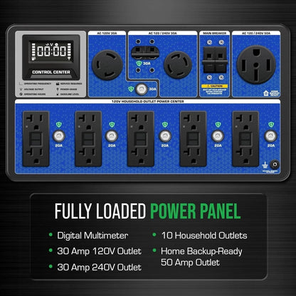 Casavibeo DuroMax 15,000-Watt Tri-Fuel Portable Generator XP15000HXT with multiple outlets and rugged design.