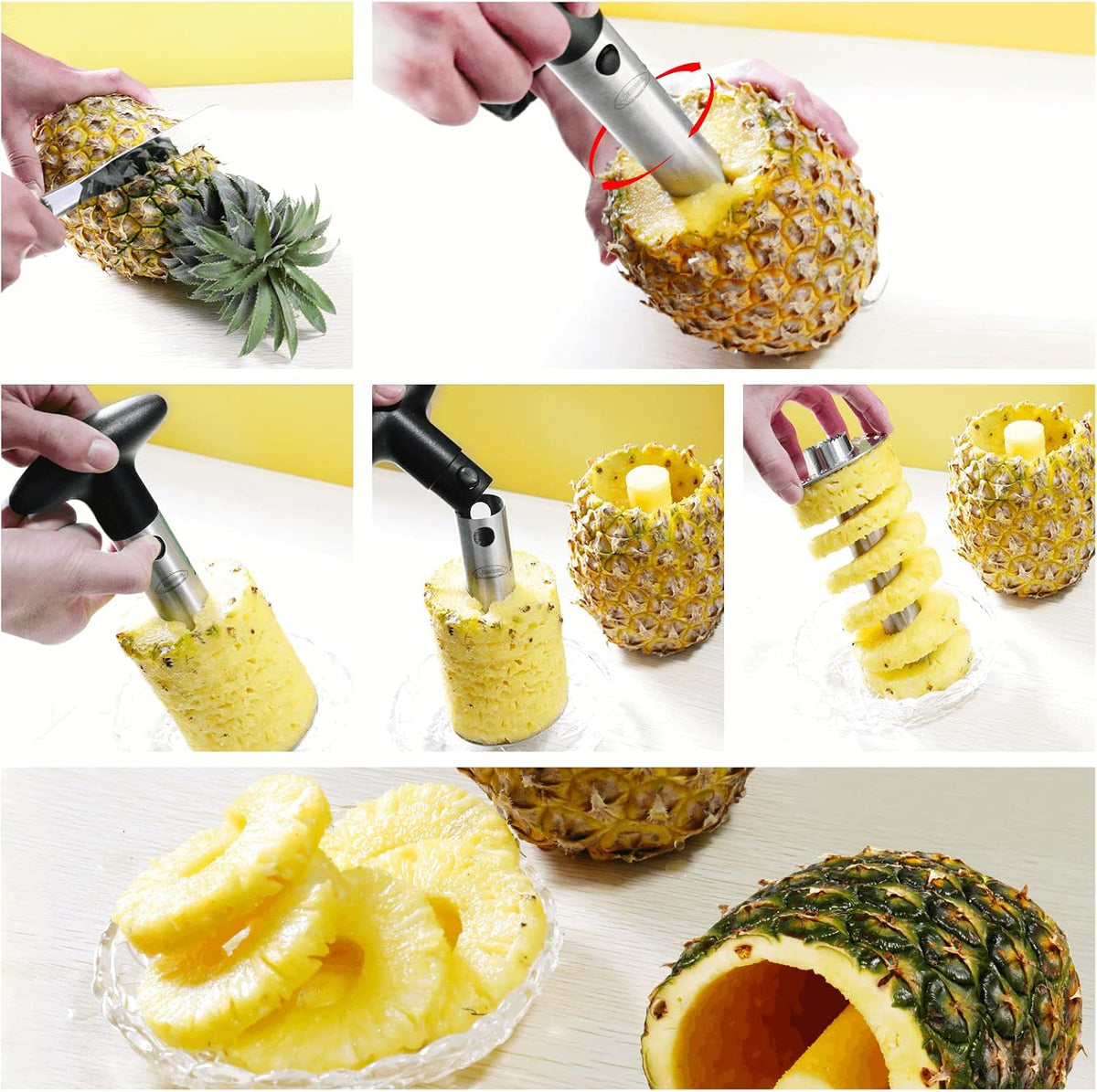 Belro pineapple corer with stainless steel blade and handle for easy peeling and coring of fresh pineapples in the kitchen.