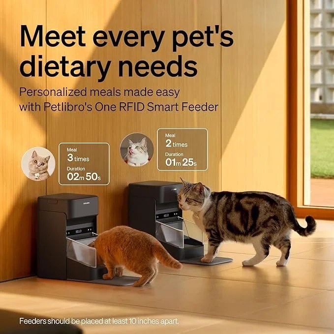Casavibeo PETLIBRO RFID automatic cat feeder with collar sensor, Wi-Fi programmable food dispenser for multi-cat homes and diet tracking.