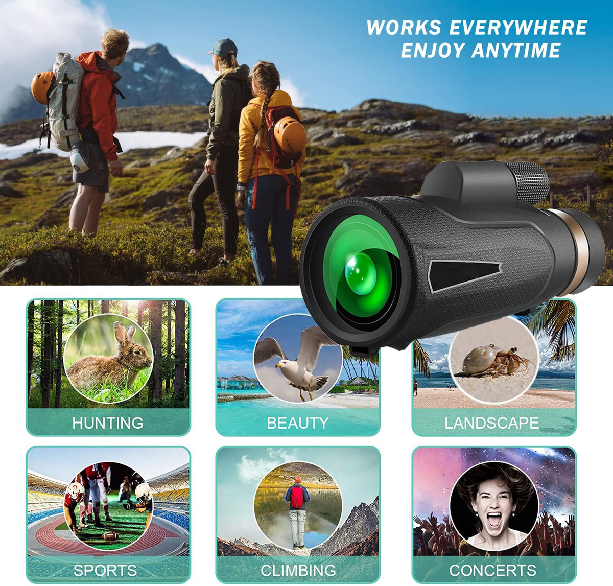 Belro monocular telescope with adjustable zoom, compact design, ideal for outdoor observation and wildlife viewing.